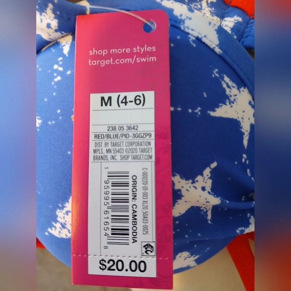 💚5/$25 NWT Patriotic Star Push Up Padded Bikini Top Size Medium (4-6) - Picture 3 of 6